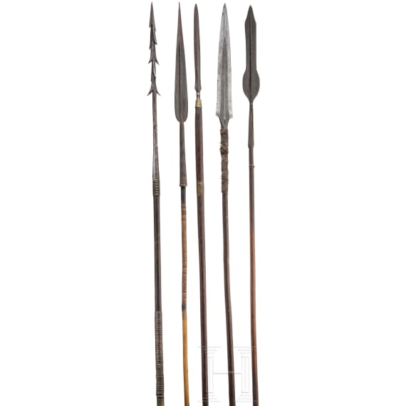 Five Central African and Southeast Asian spears