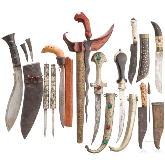 Nine daggers and knives, India/Indonesia/Nepal, 19th/20th century
