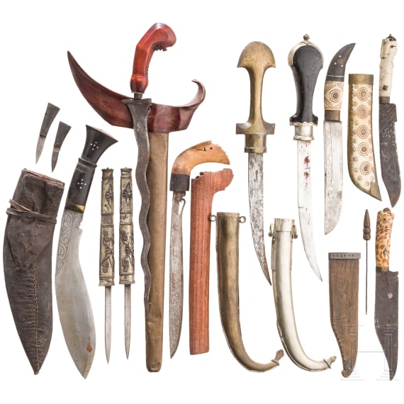 Nine daggers and knives, India/Indonesia/Nepal, 19th/20th century