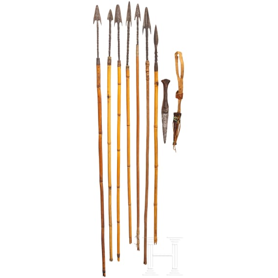 Seven African arrows and a Tuareg knife