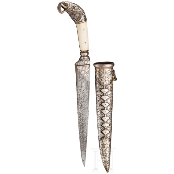 An Indian silver-damascened kard with scabbard, 20th century