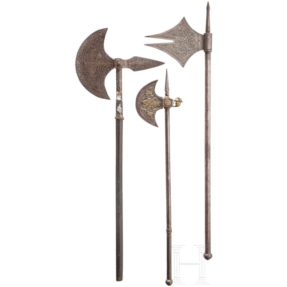 Three Indian battle axes, 19th/20th century