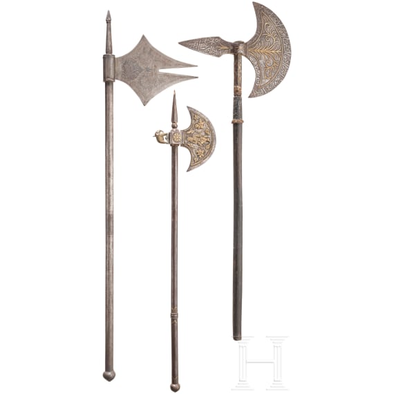 Three Indian battle axes, 19th/20th century