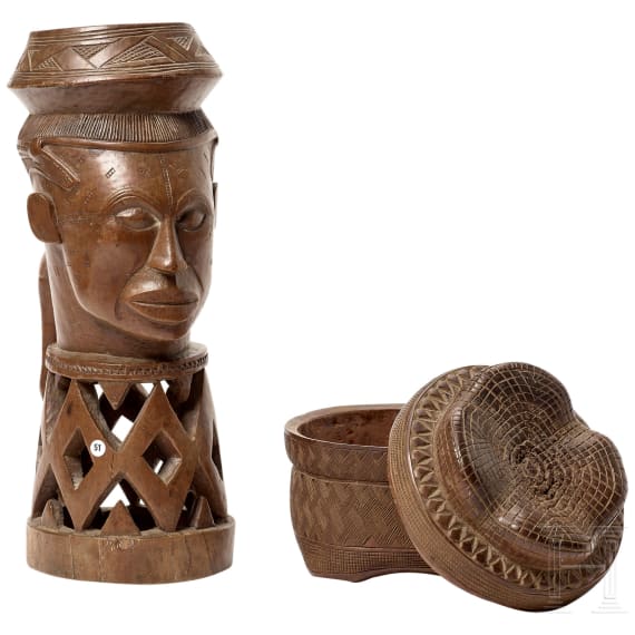 An anthropomorph cup and a can of the Cuba, Congo