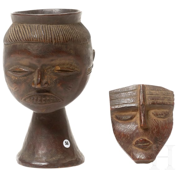 A head cup and a wooden mask, Pende, Congo