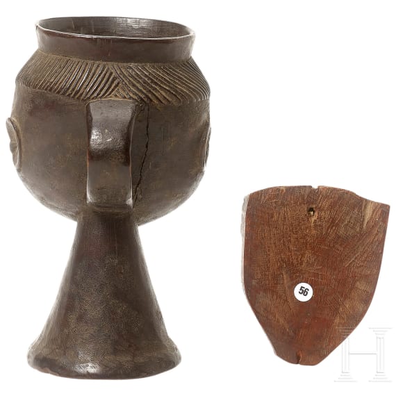 A head cup and a wooden mask, Pende, Congo
