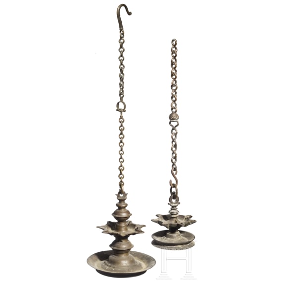 Two South Indian temple oil lamps, 18th/19th century