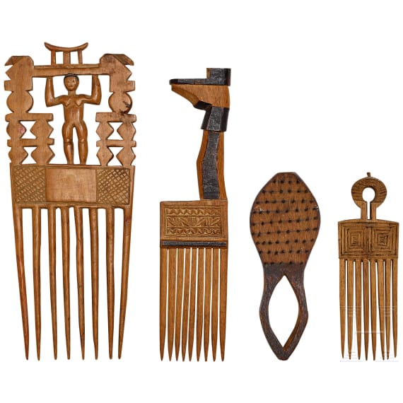 Three African combs and a brush