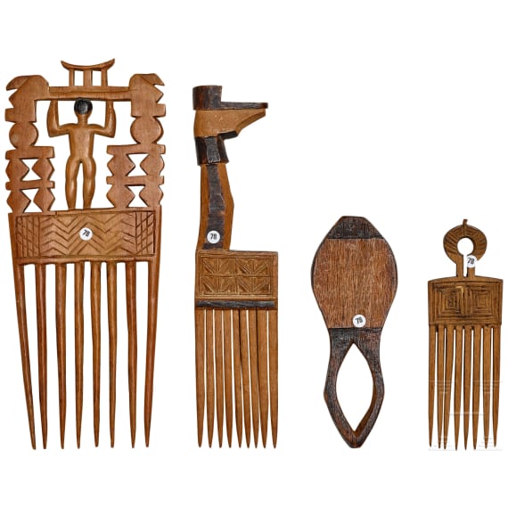Three African combs and a brush