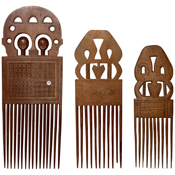 Three large African wooden combs