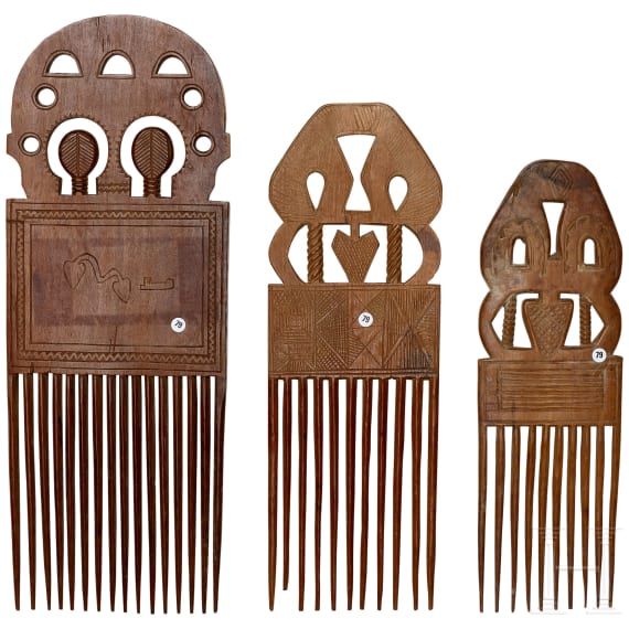 Three large African wooden combs