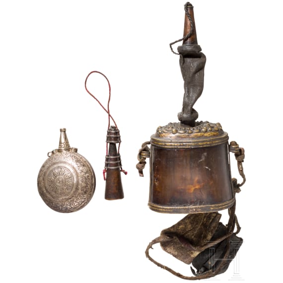 A powder and two primer flasks, Tibet, 19th/20th century