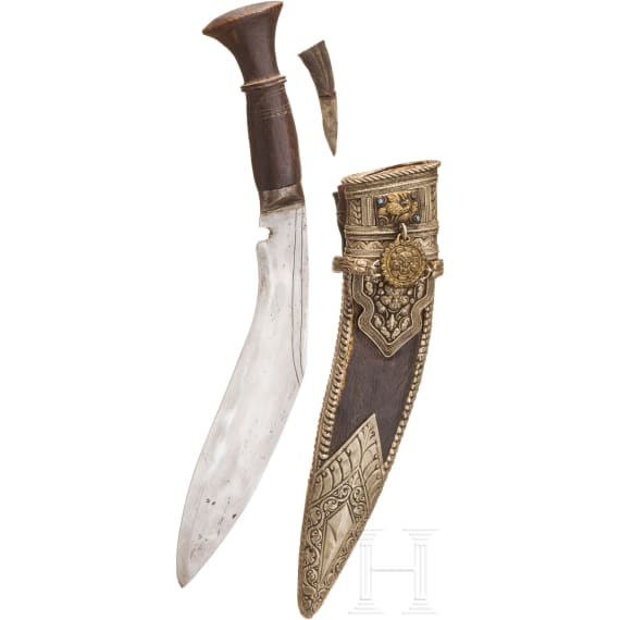 A nickel silver mounted khukri, Nepal, 1st half of the 20th century