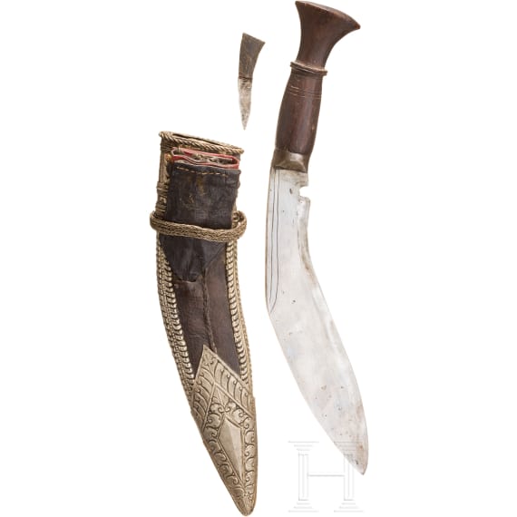 A nickel silver mounted khukri, Nepal, 1st half of the 20th century