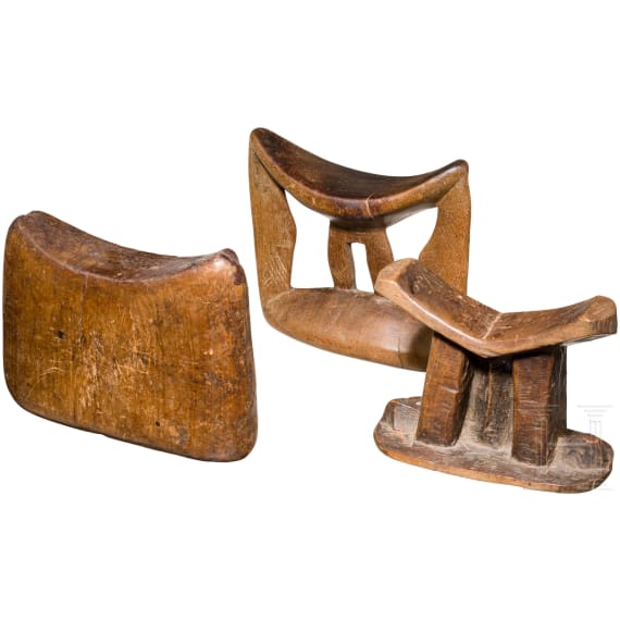 Four old African neckrests, Ethiopia and Kenya