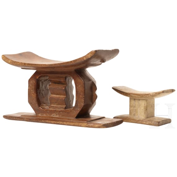 Two wooden headrests of the Ashanti tribe, Ghana