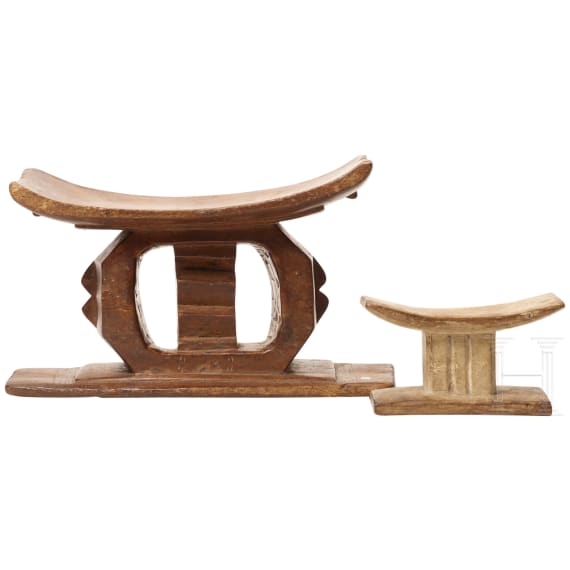 Two wooden headrests of the Ashanti tribe, Ghana