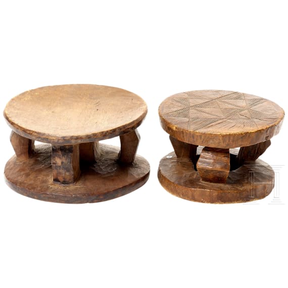 Two small African stools of the Lega tribe, Congo