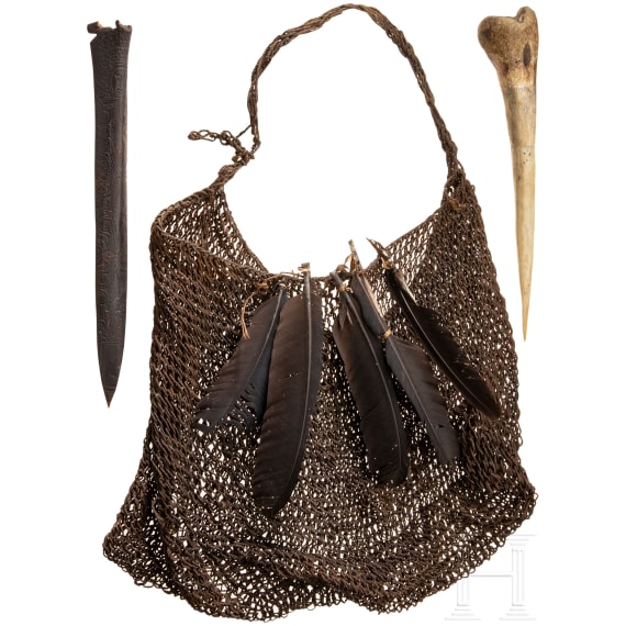 A hunting bag and two daggers, Papua New Guinea