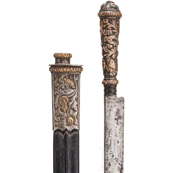 A sombrero with silver embroidery and a long knife, Mexico, 19th century