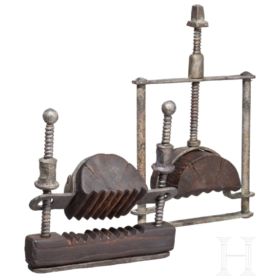 Two vices, collector's reproductions of 16th/17th century torture instruments