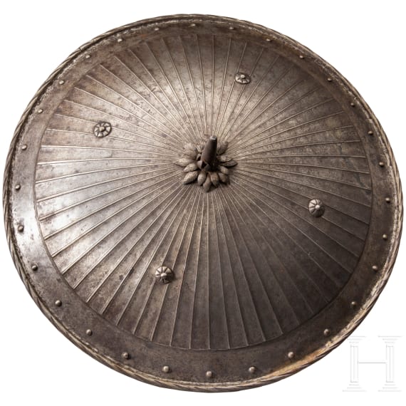 An iron round shield, Historicism in Maximilian style around 1520