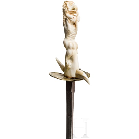 An epee with carved bone handle, riplica using old parts