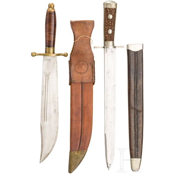 An US bowie knife and a small hunting hanger, 19th century