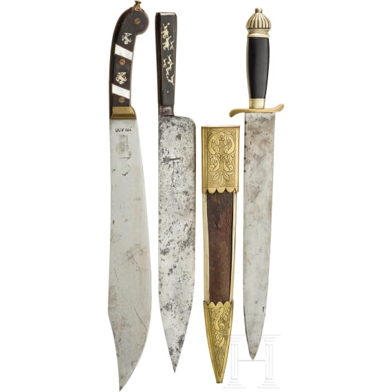 Two machetes and a dagger knife, 19th century