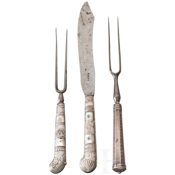 Three German silver-mounted cutlery pieces, 17th/18th century