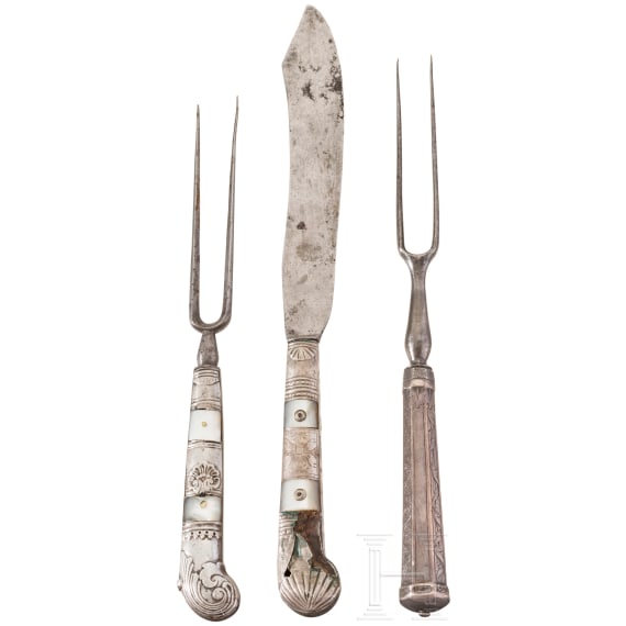 Three German silver-mounted cutlery pieces, 17th/18th century
