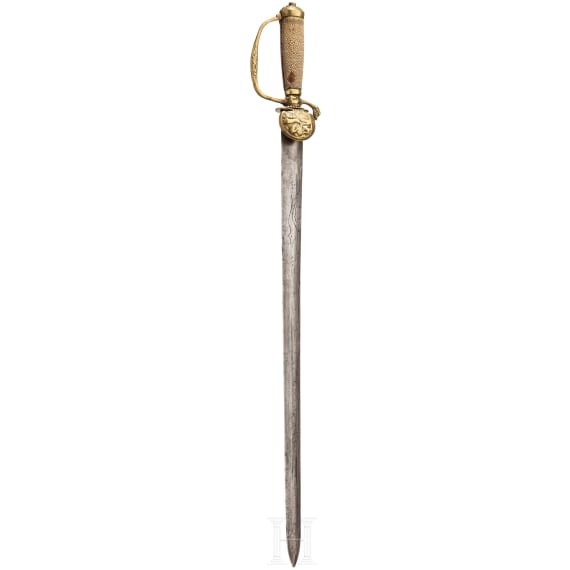 A German hunting hanger with a blade of an older campaign sword and ray skin handle, 17th/18th century
