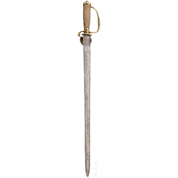 A German hunting hanger with a blade of an older campaign sword and ray skin handle, 17th/18th century