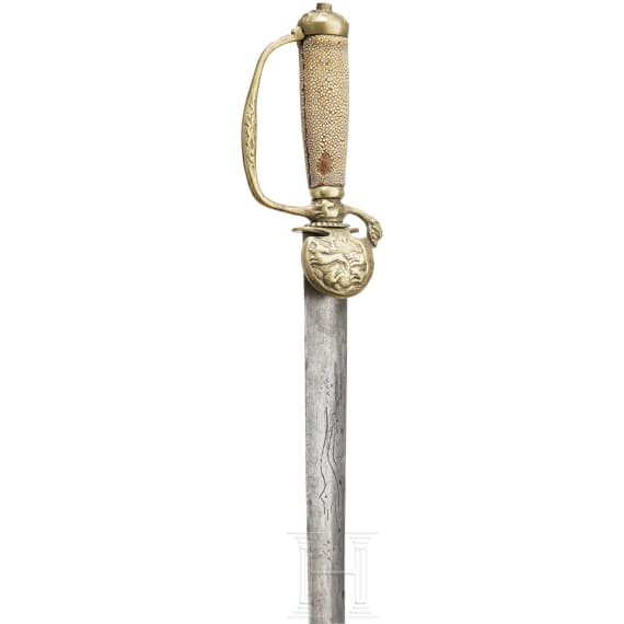 A German hunting hanger with a blade of an older campaign sword and ray skin handle, 17th/18th century