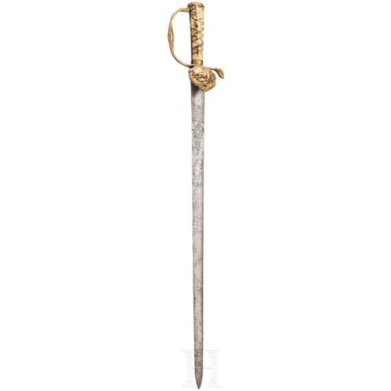 A German hunting hanger with marbled handle, circa 1740