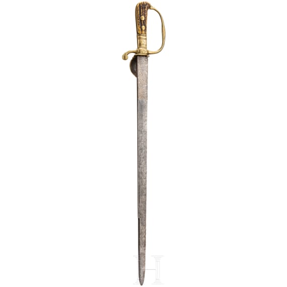 A German hanting hanger with engraved blade, 1st half of the 18th century