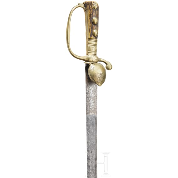 A German hanting hanger with engraved blade, 1st half of the 18th century