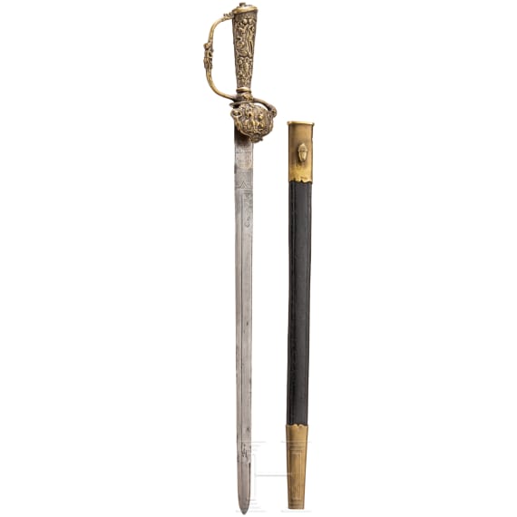 A Dutch hunting hanger with brass handle and scabbard, 1st half of the 18th century