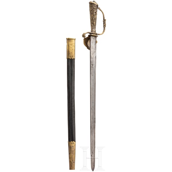 A Dutch hunting hanger with brass handle and scabbard, 1st half of the 18th century