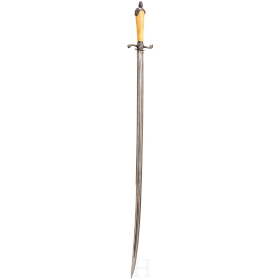 A German hunting sabre with ivory handle, 18th century