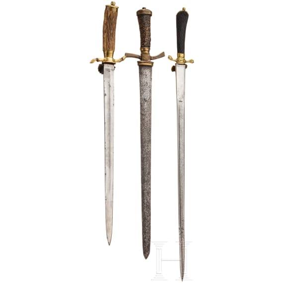 Three German hunting hangers, 18th/19th century