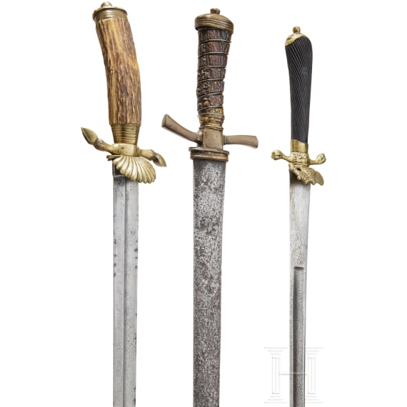 Three German hunting hangers, 18th/19th century