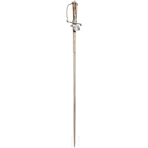 A French steel-mounted hunting hanger with tortoiseshell and ivory handle, around 1800