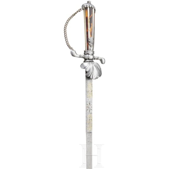 A French steel-mounted hunting hanger with tortoiseshell and ivory handle, around 1800