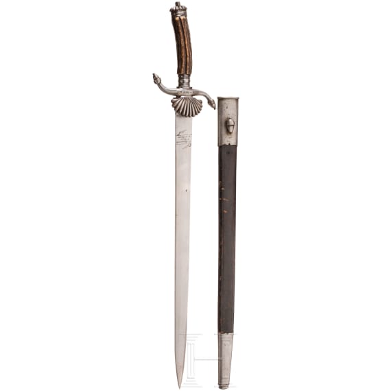 A Dutch iron-mounted hunting hanger, dated 1870