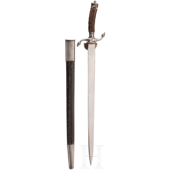 A Dutch iron-mounted hunting hanger, dated 1870