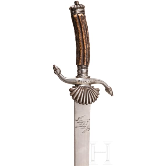 A Dutch iron-mounted hunting hanger, dated 1870