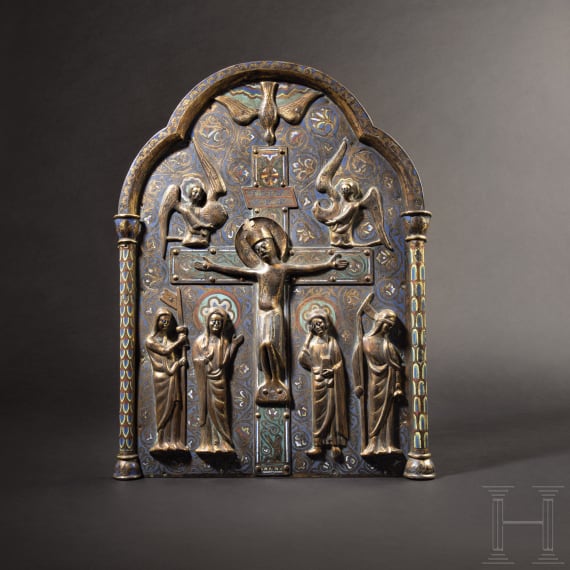 A large champlevé picture panel in the style of the 12th/13th century, Limoges, mid 19th century
