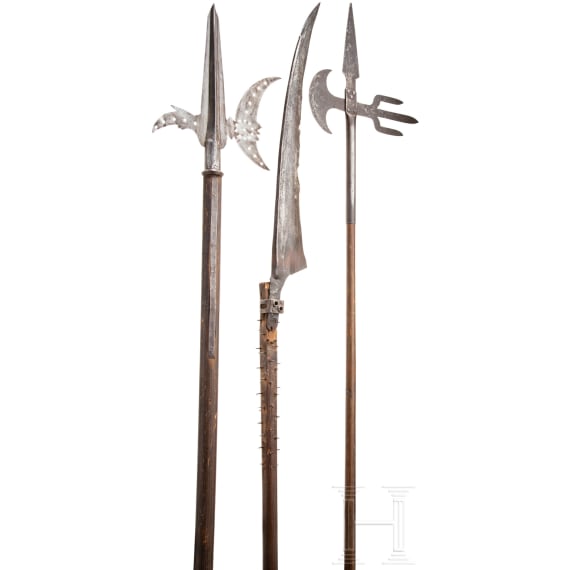 Three pole weapons, modern replicas in style 16th/17th century