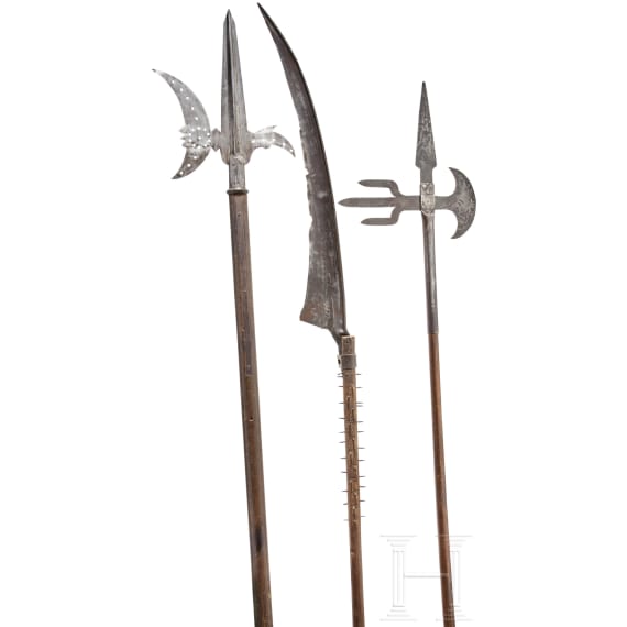 Three pole weapons, modern replicas in style 16th/17th century